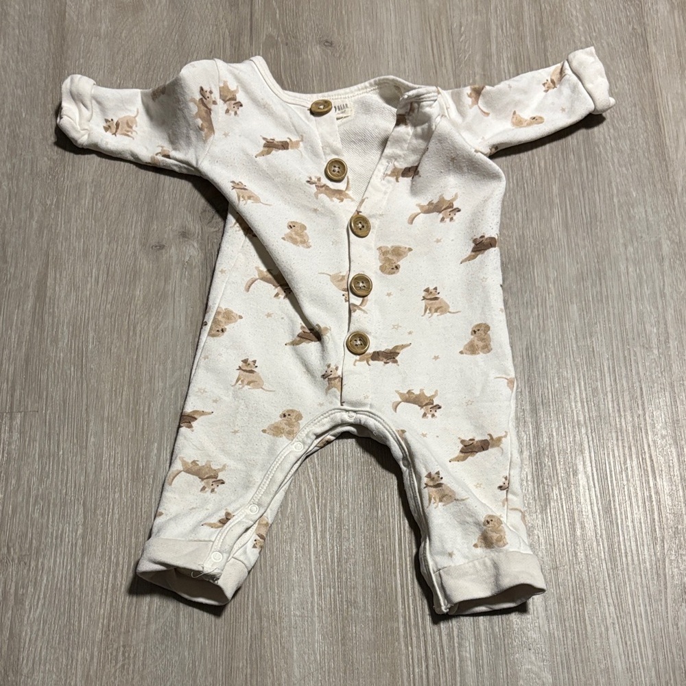 Rabbit + Bear Adorable White Dog Print Kids‎ One Piece